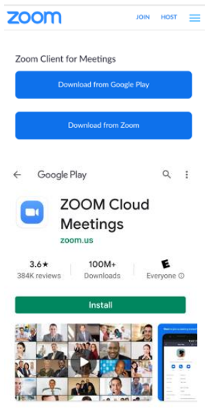 App store page showing the Zoom mobile app download option